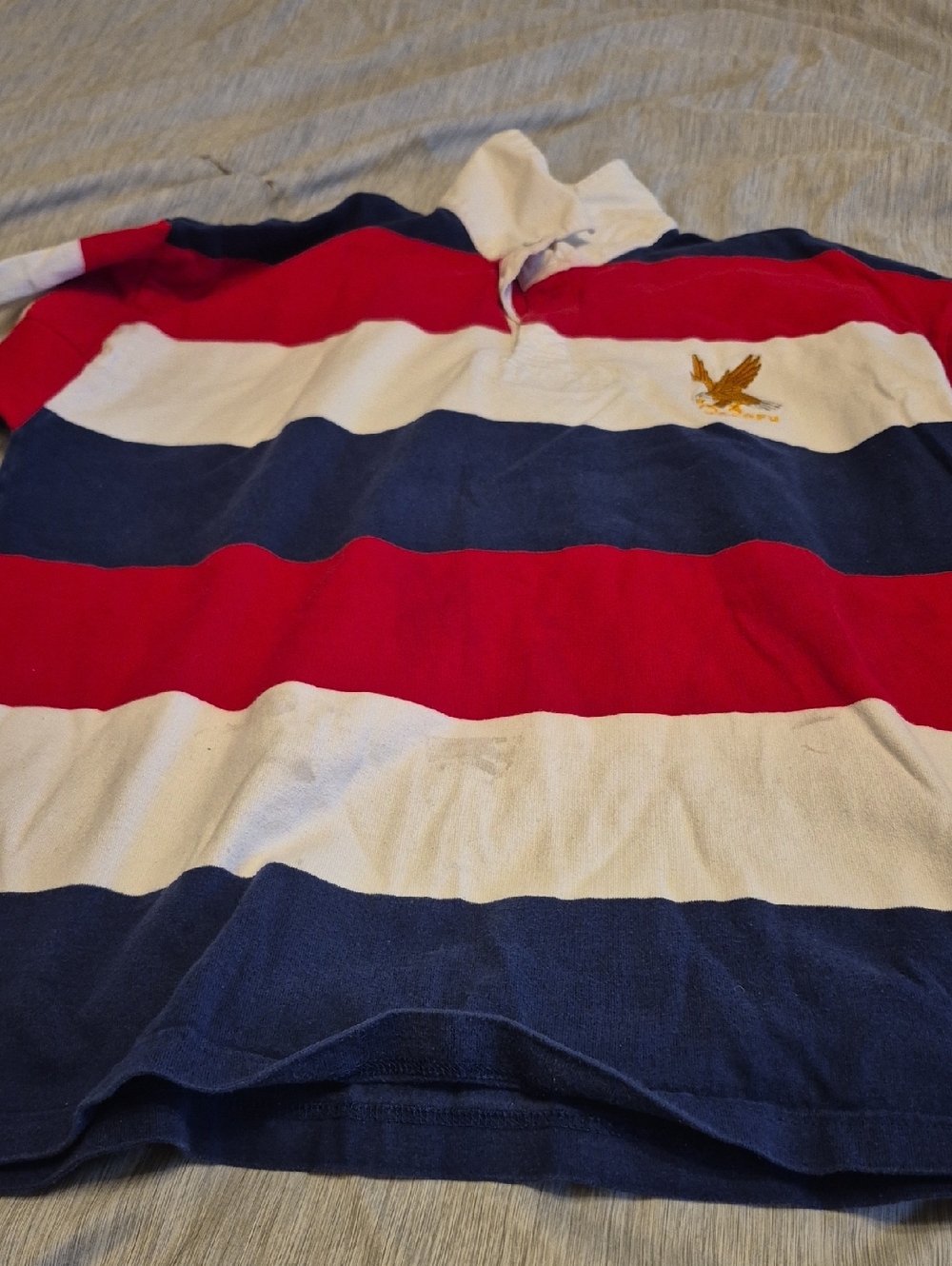 Lands' End Red, Navy & White Striped Polo